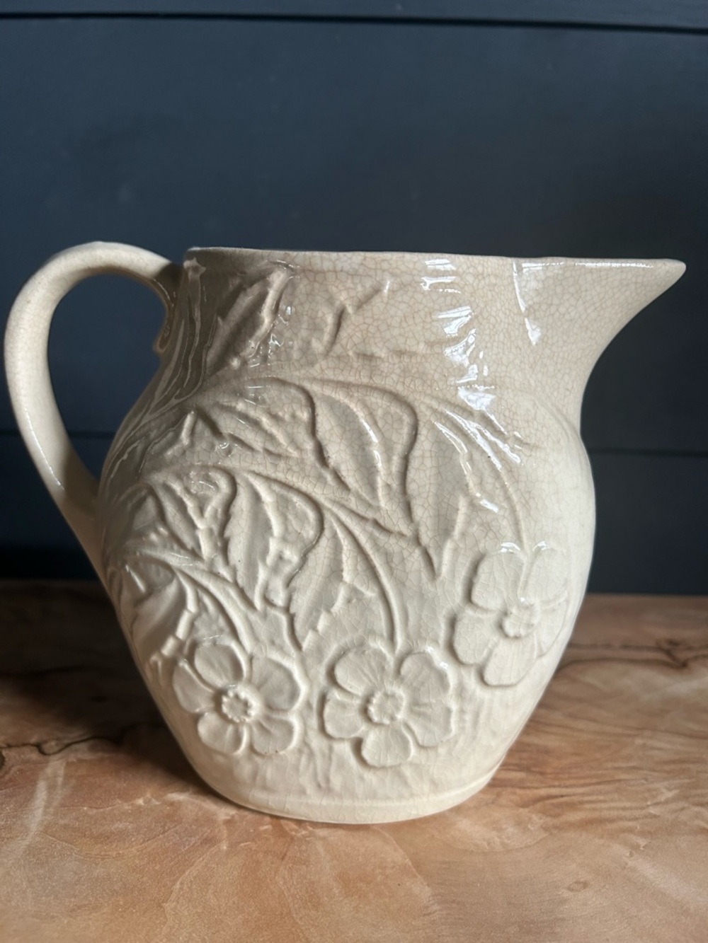 Cream Ceramic Floral Embossed Pitcher - Home Art